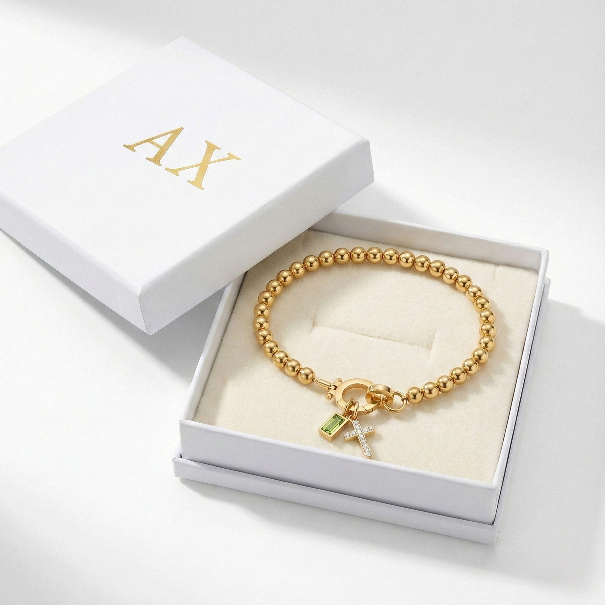 AX Perlearmbånd med Fødselsstein og Korsanheng