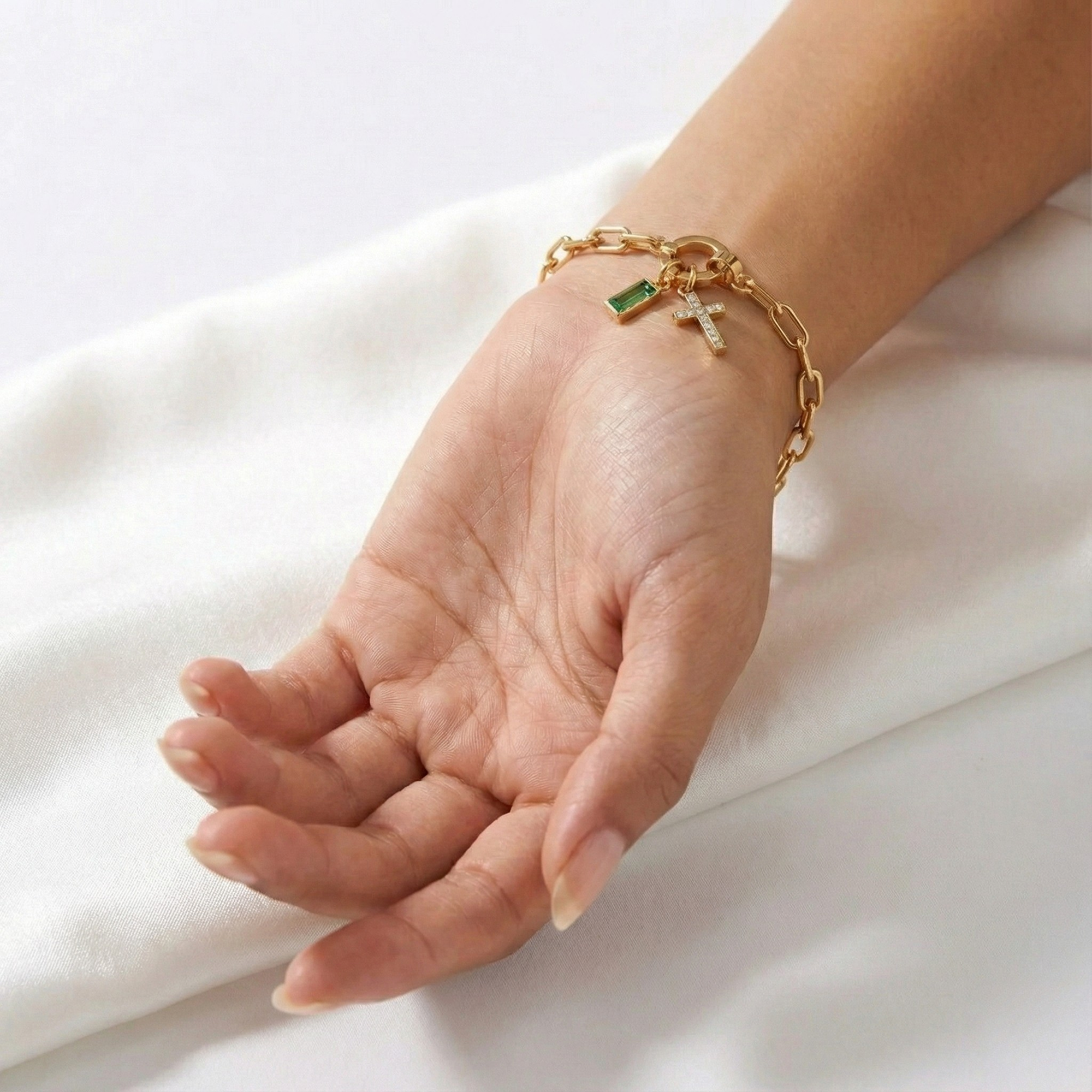 AX Paperclip Armbånd med Fødselsstein og Korsanheng