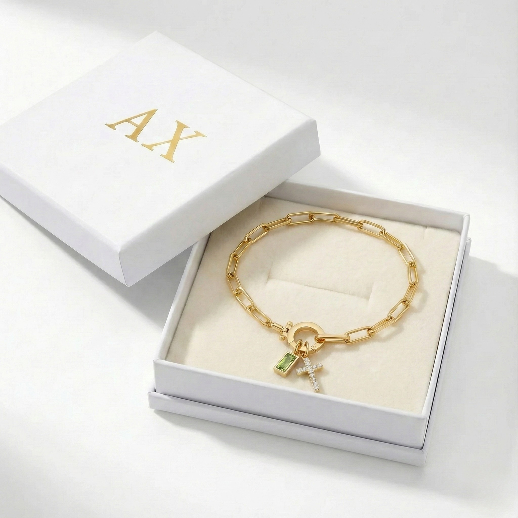 AX Paperclip Armbånd med Fødselsstein og Korsanheng