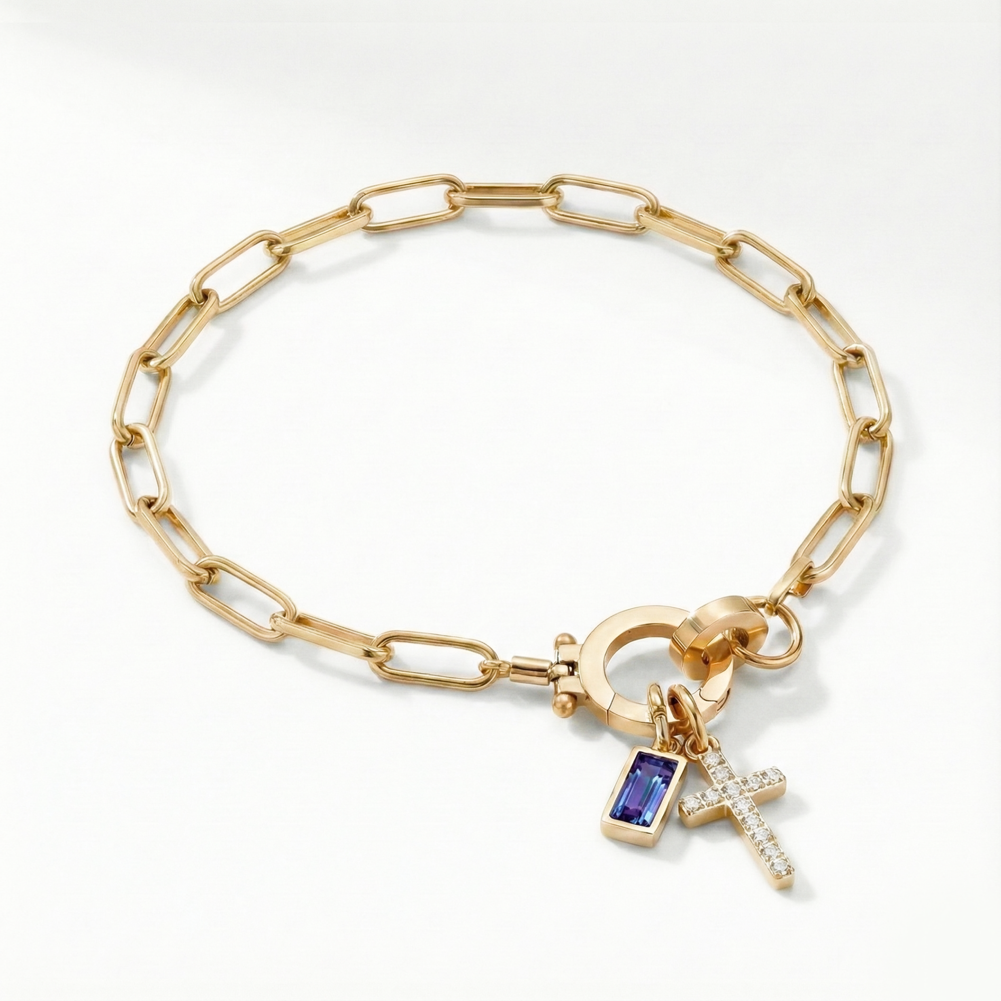 AX Paperclip Armbånd med Fødselsstein og Korsanheng