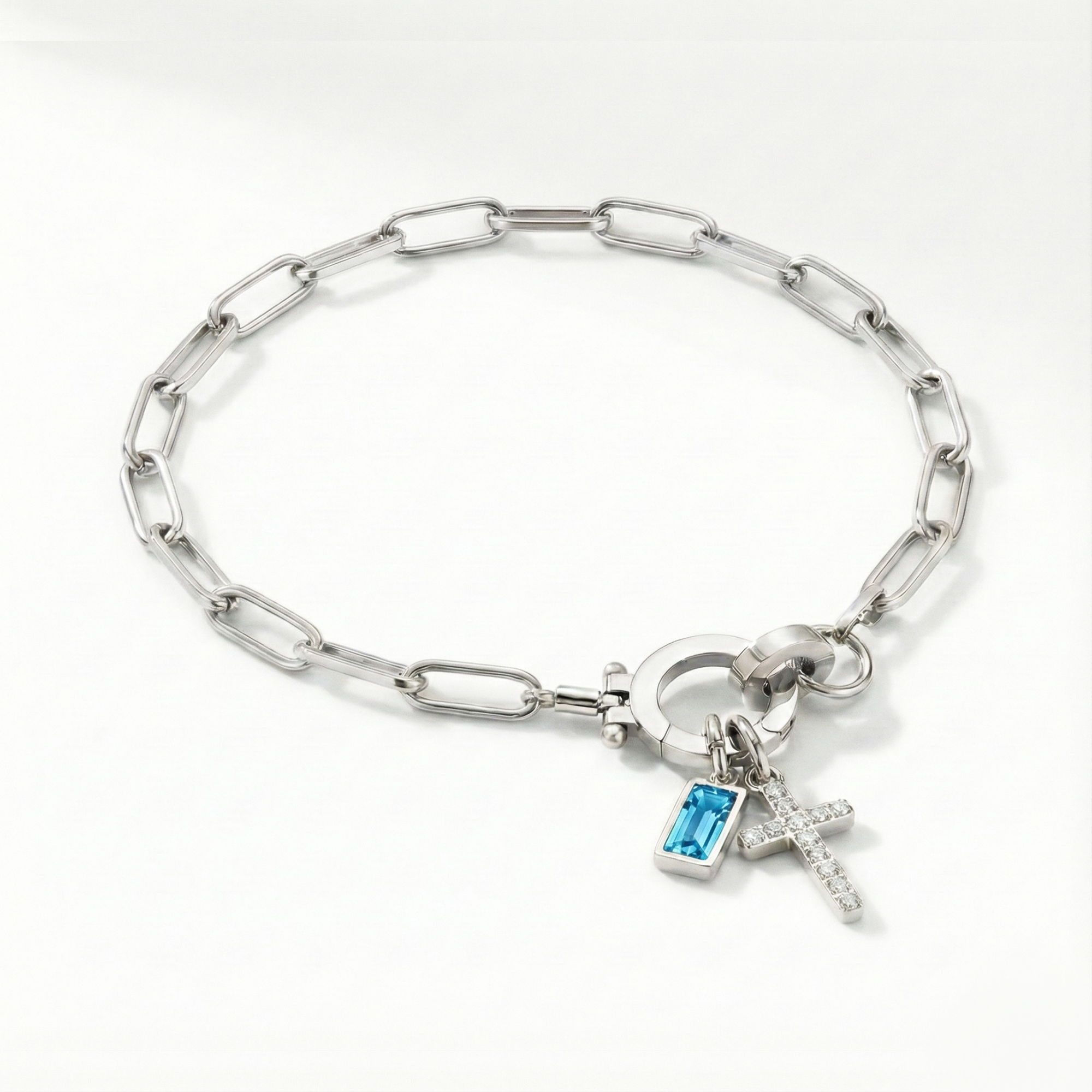 AX Paperclip Armbånd med Fødselsstein og Korsanheng