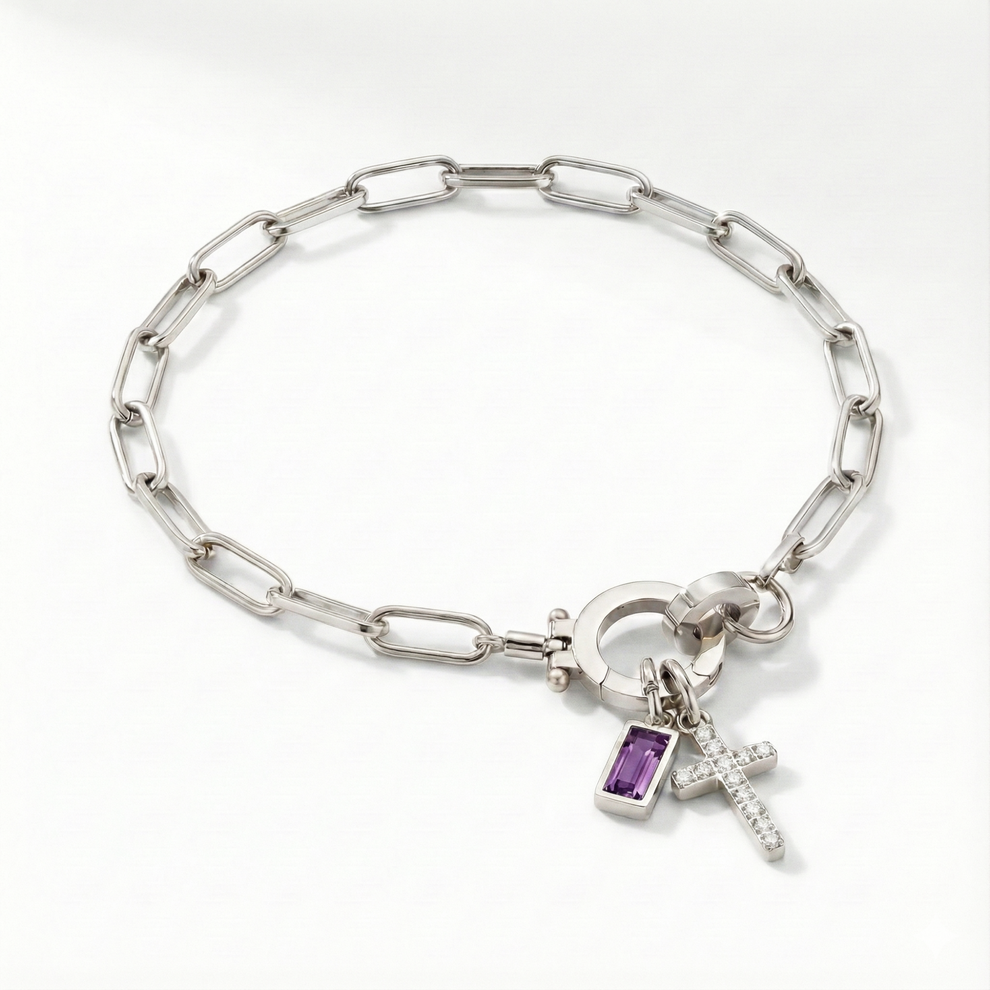 AX Paperclip Armbånd med Fødselsstein og Korsanheng