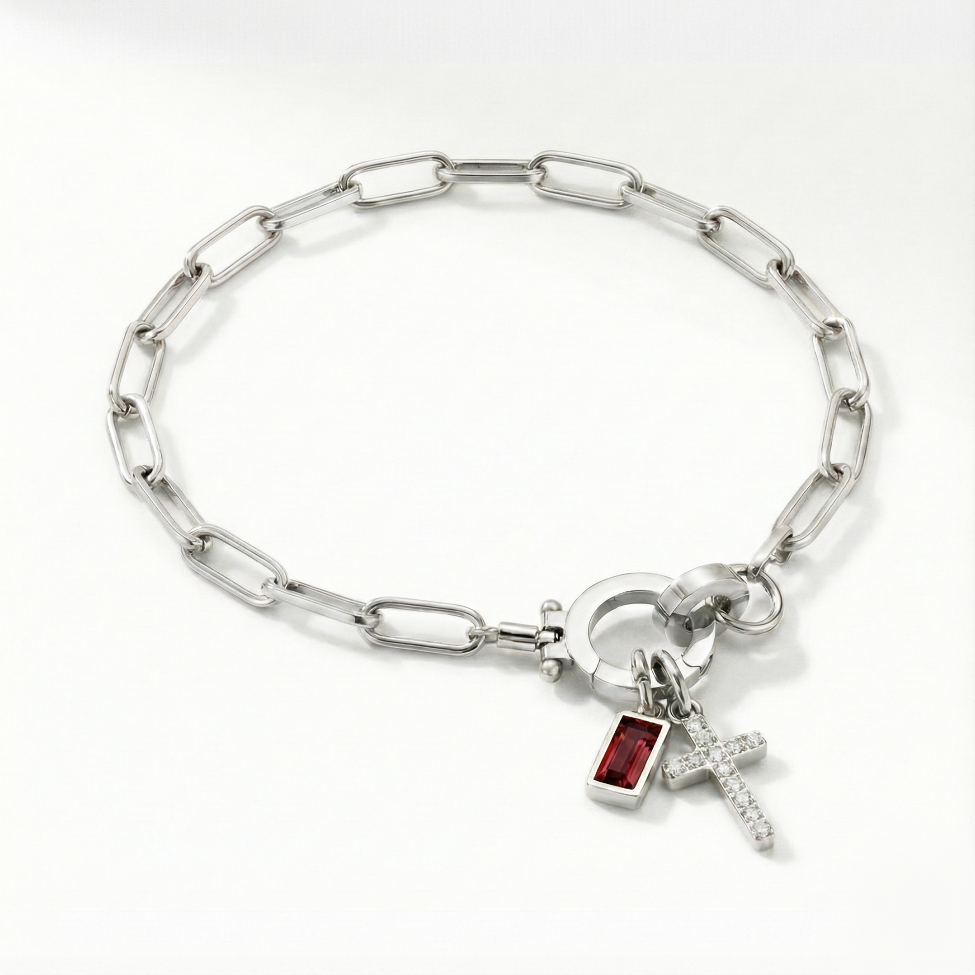 AX Paperclip Armbånd med Fødselsstein og Korsanheng