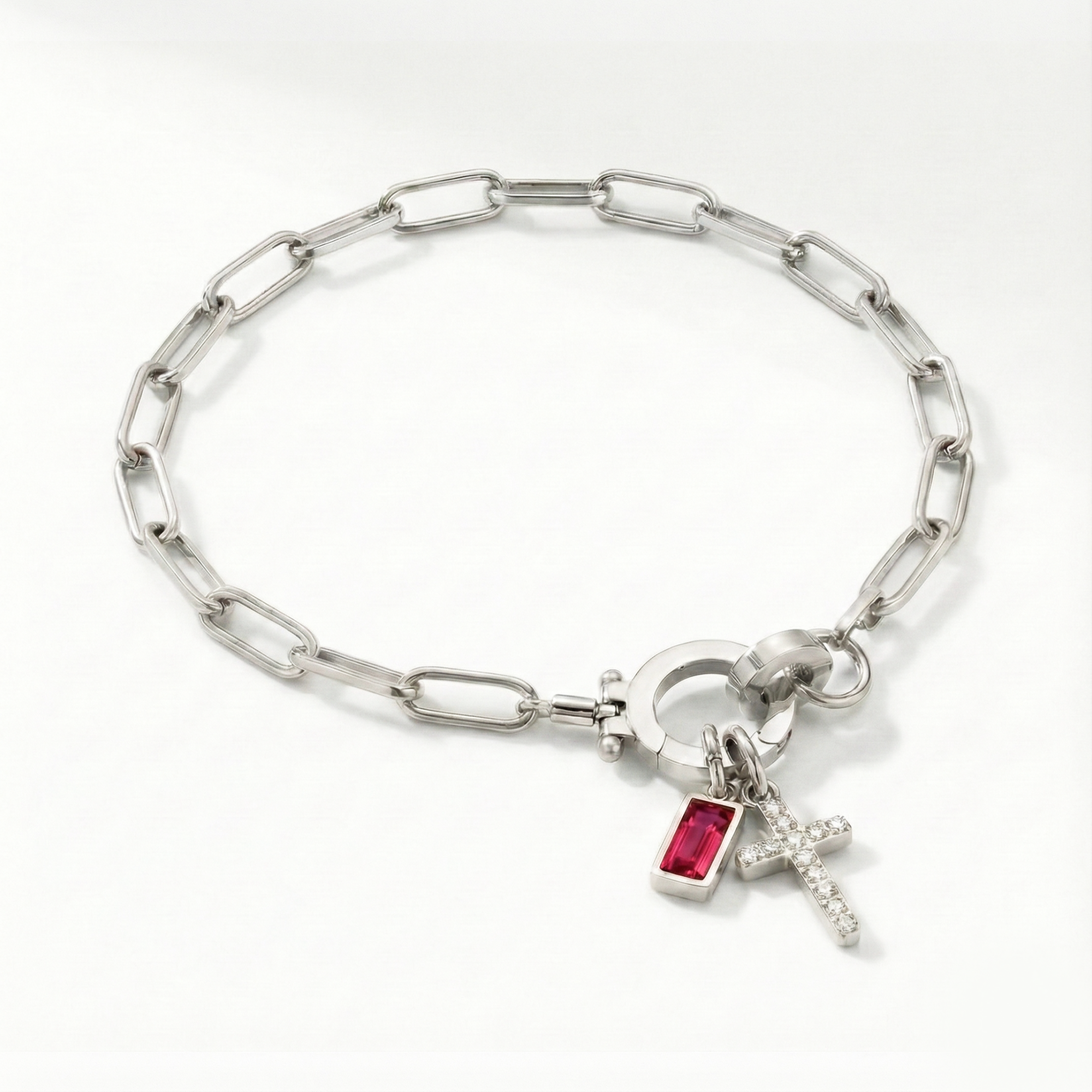 AX Paperclip Armbånd med Fødselsstein og Korsanheng