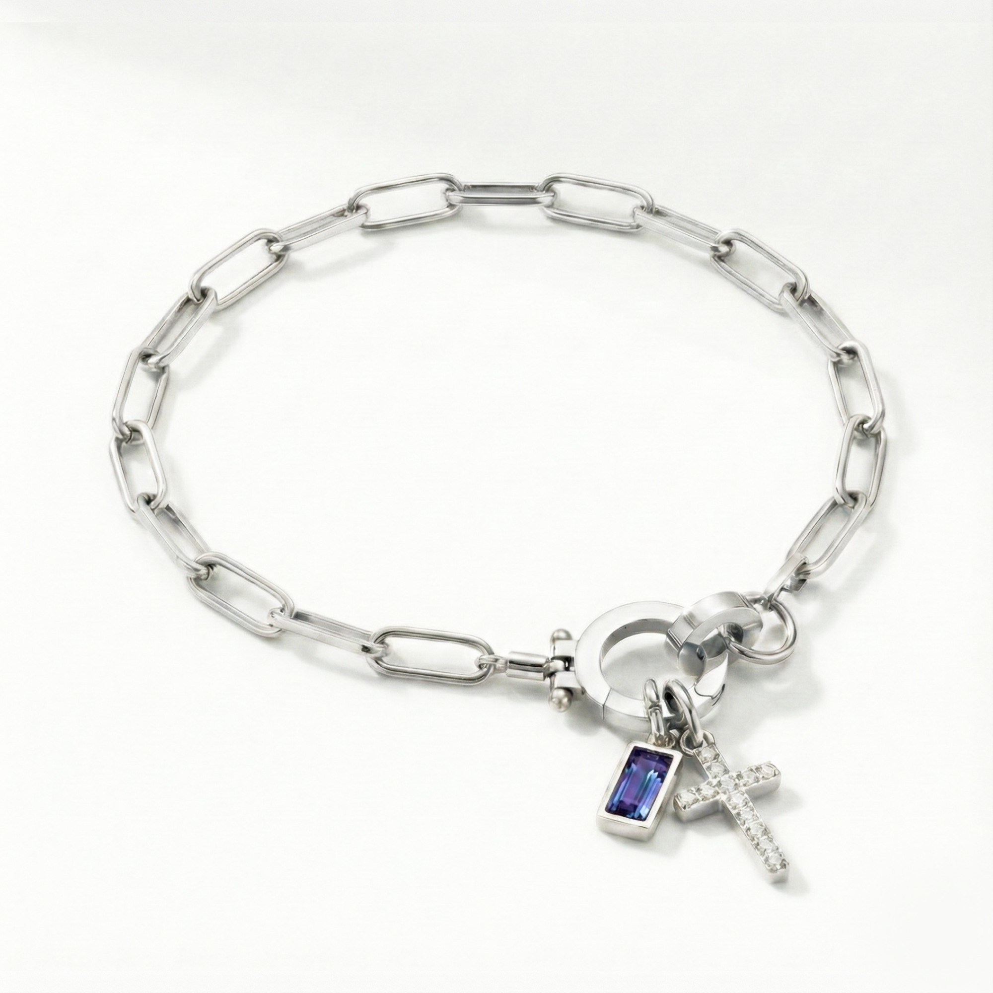 AX Paperclip Armbånd med Fødselsstein og Korsanheng