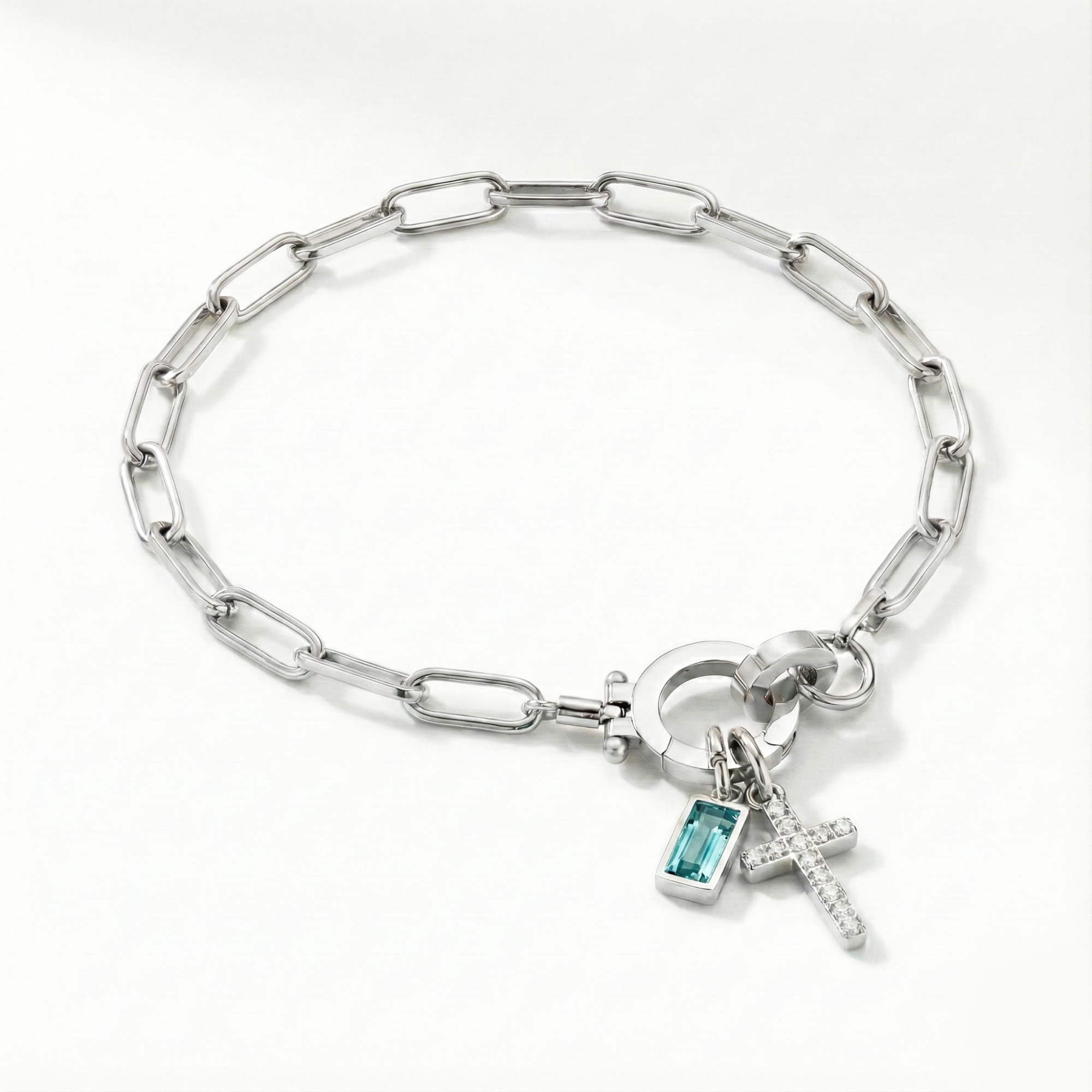 AX Paperclip Armbånd med Fødselsstein og Korsanheng