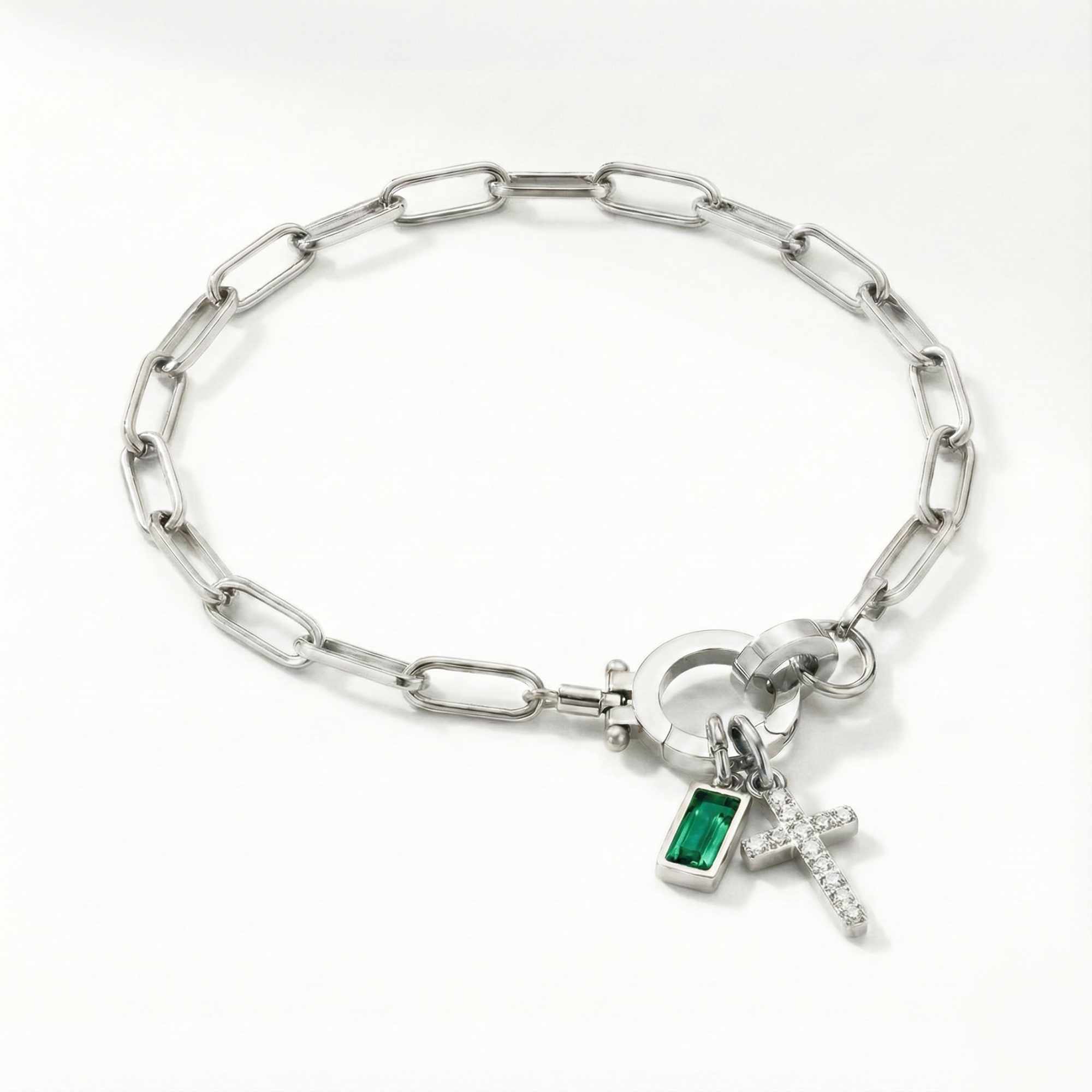 AX Paperclip Armbånd med Fødselsstein og Korsanheng