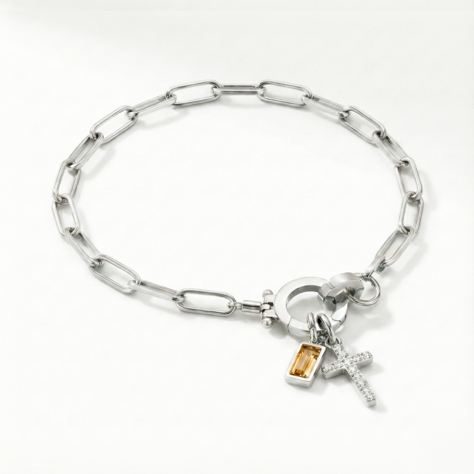 AX Paperclip Armbånd med Fødselsstein og Korsanheng